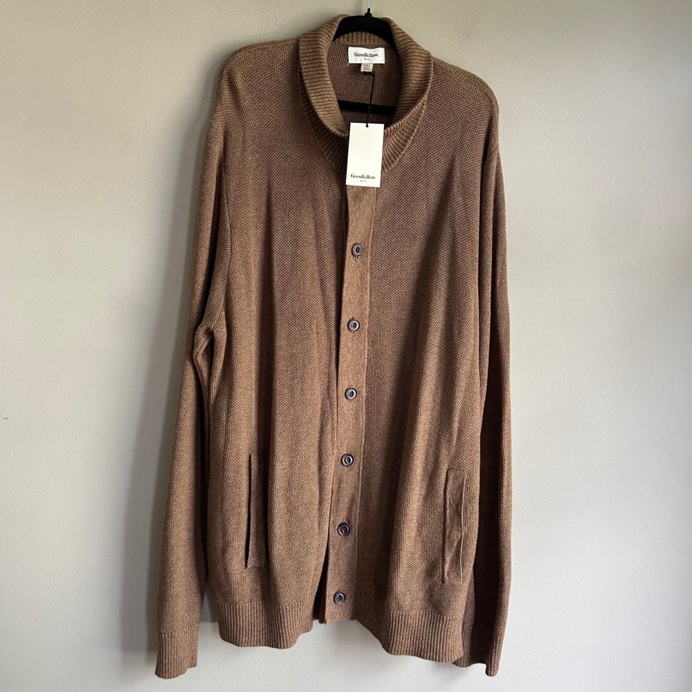 Goodfellow & Co Mens Brown Shawl Collar Button Front Cardigan Sweater XXL NEW